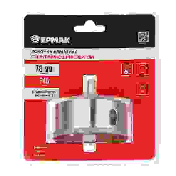 Коронка алмазная с центрирующим сверлом d 73 мм по керамике и стеклу, Р45, трехгр хвостовик ЕРМАК