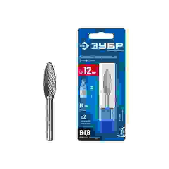 Борфреза твердосплавная, 12х32 мм, тип H (пламя, радиус 2.5 мм), хв-к 6 мм, ПРОФЕССИОНАЛ ЗУБР