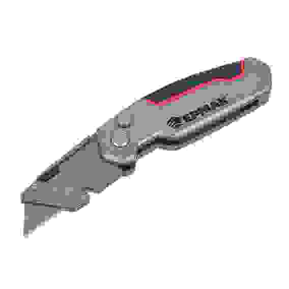 Нож универсальный складной, цинк.сплав+ABS+TPR, с выдв.лезв.19мм трап.+2 запас.лезв.+2 биты ЕРМАК