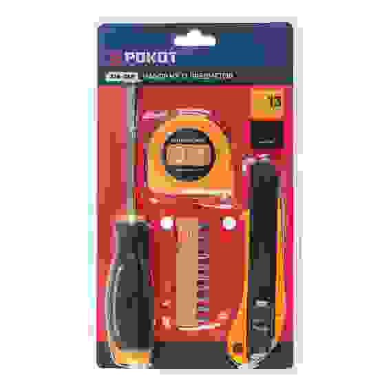 Набор из 13ти предметов, отвертка под биты, 10 бит, нож сегментный 18мм, рулетка 3м РОКОТ