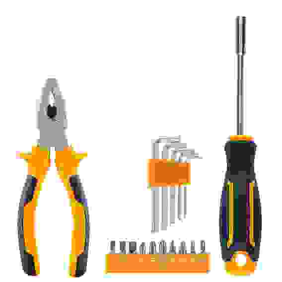 Набор 17 предметов, отвертка под биты, 10 бит, 5 шестигранников, пассатижи 150мм РОКОТ