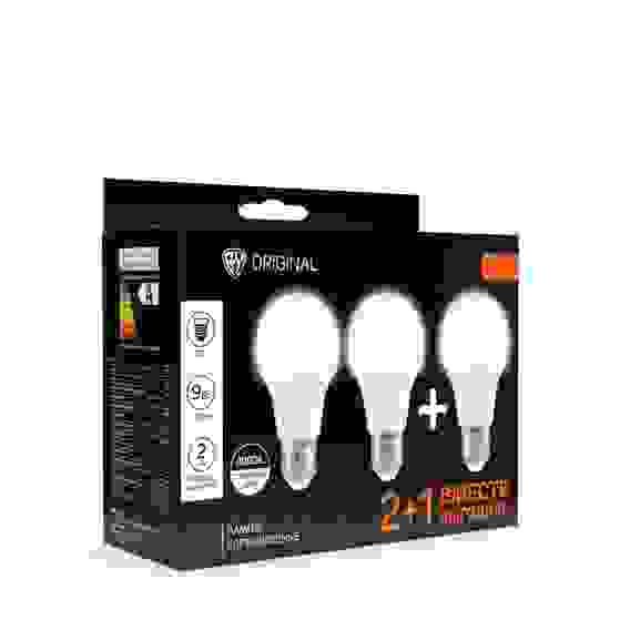 Лампа светодиодная 2+1шт, A60 9 Вт, E27, 720 Лм, 4000 К, 175-265 В BY