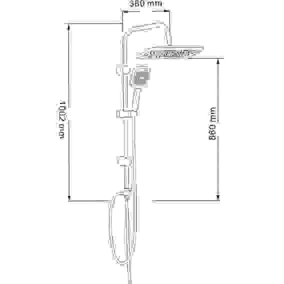 Душевая система, верхний душ 1 режим 300x200мм, ручной душ 1 режим 95x115мм, черный RAIN