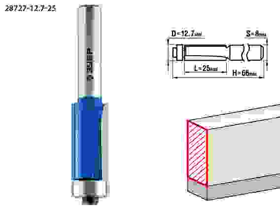 Фреза кром. с ниж. подшип., 12.7x25мм, хвостовик 8мм, Профессионал ЗУБР