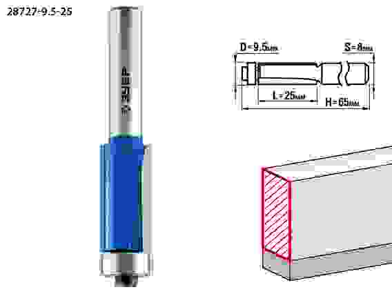 Фреза кром. с ниж. подшип., 9.5x25мм, хвостовик 8мм, Профессионал ЗУБР