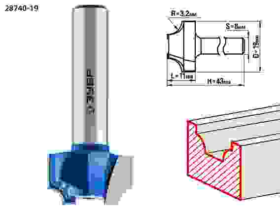 Фреза пазовая фасонная №1, 19x11мм, r=3.2мм, Профессионал ЗУБР