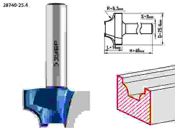 Фреза пазовая фасонная №1, 25.4x14мм, r=6.3мм, Профессионал ЗУБР