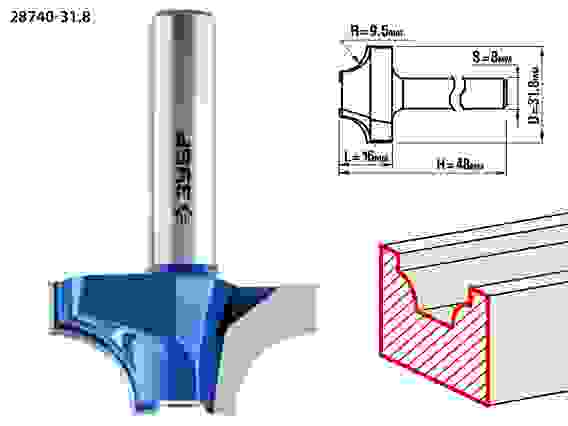 Фреза пазовая фасонная №1, 31.8x16мм, r=9.5мм, Профессионал ЗУБР