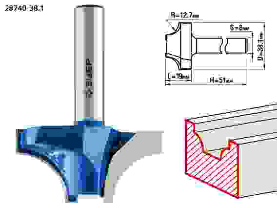 Фреза пазовая фасонная №1, 38.1x19мм, r=12.7мм, Профессионал ЗУБР