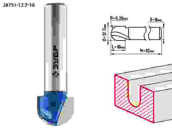Фреза пазовая галтельная, 12.7x10мм, r=6.35мм, Профессионал ЗУБР