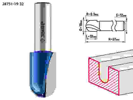 Фреза пазовая галтельная, 19x32мм, r=12.7мм, Профессионал ЗУБР