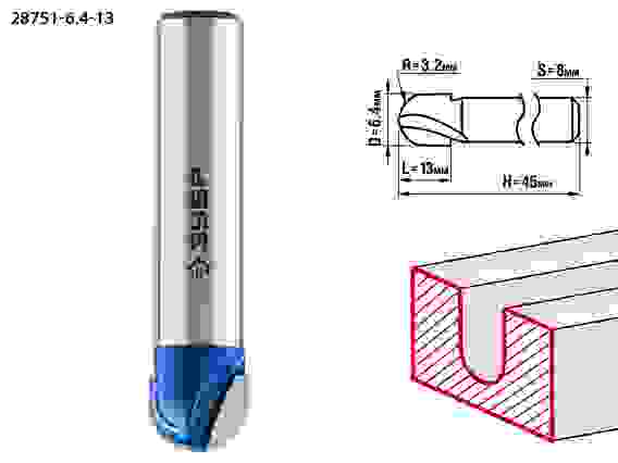 Фреза пазовая галтельная, 6.4x13мм, r=3.2мм, Профессионал ЗУБР
