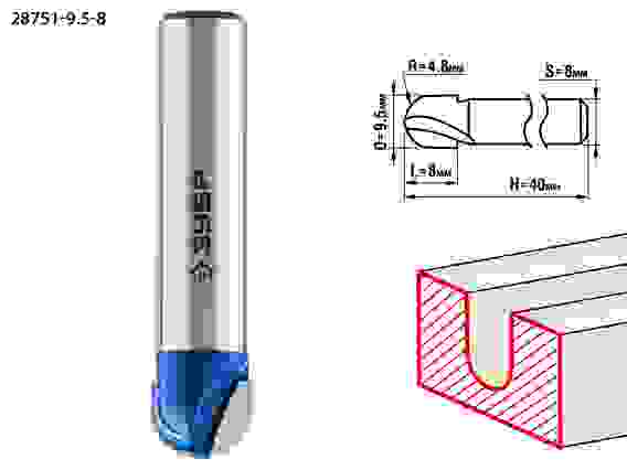 Фреза пазовая галтельная, 9.5x8мм, r=4.8мм, Профессионал ЗУБР