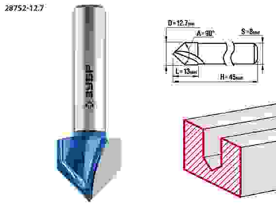 Фреза пазов. галтельная V-обр., 12.7x13мм, 90°, Профессионал ЗУБР