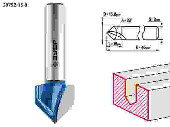 Фреза пазов. галтельная V-обр., 15.8x16мм, 90°, Профессионал ЗУБР
