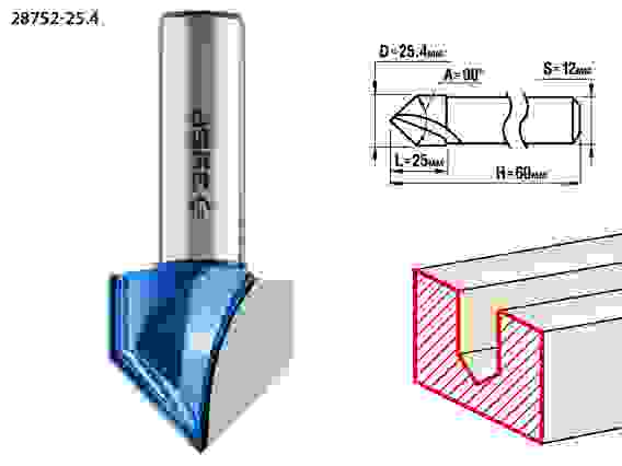 Фреза пазов. галтельная V-обр., 25.4x25мм, 90°, Профессионал ЗУБР