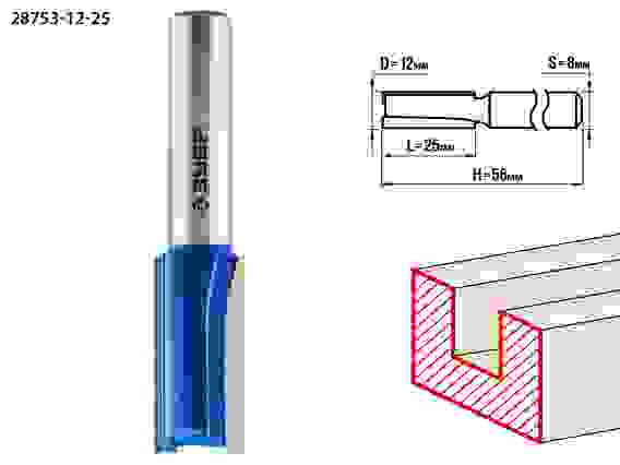 Фреза пазовая прямая, 12x25мм, хвостовик 8мм, Профессионал ЗУБР