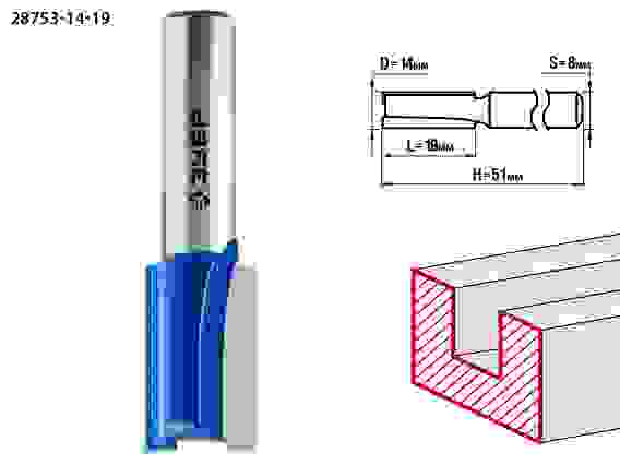 Фреза пазовая прямая, 14x19мм, хвостовик 8мм, Профессионал ЗУБР