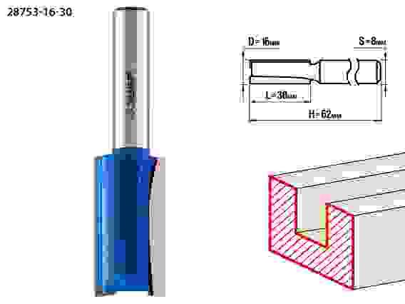 Фреза пазовая прямая, 16x30мм, хвостовик 8мм, Профессионал ЗУБР