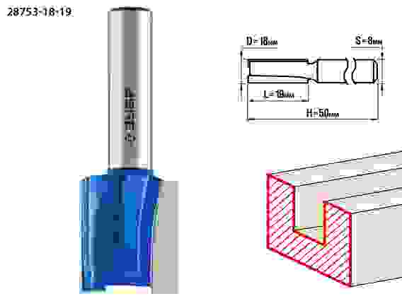 Фреза пазовая прямая, 18x19мм, хвостовик 8мм, Профессионал ЗУБР