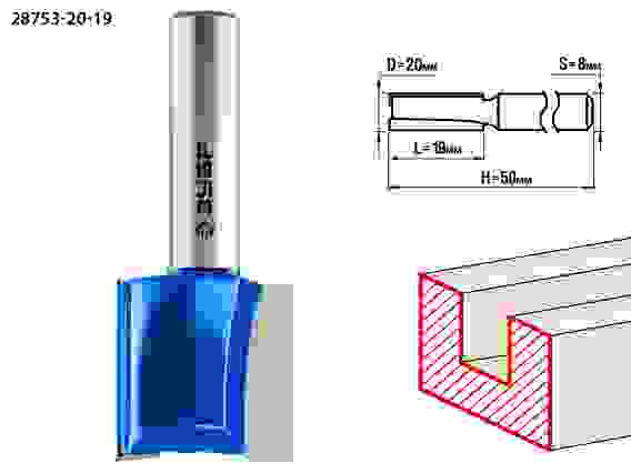 Фреза пазовая прямая, 20x19мм, хвостовик 8мм, Профессионал ЗУБР