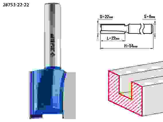 Фреза пазовая прямая, 22x22мм, хвостовик 8мм, Профессионал ЗУБР