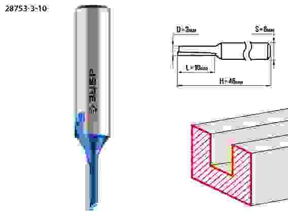 Фреза пазовая прямая, 3x10мм, хвостовик 8мм, Профессионал ЗУБР