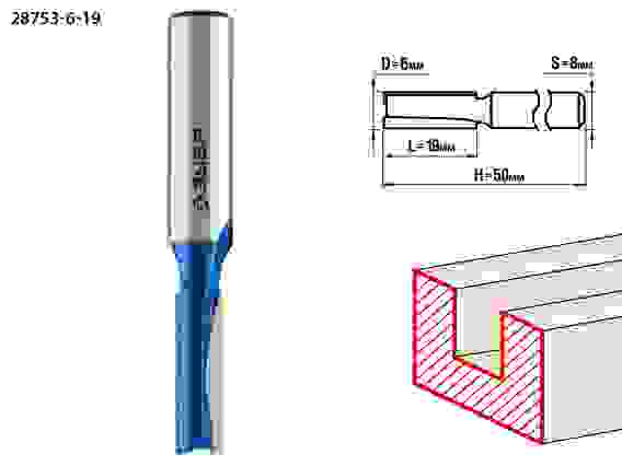 Фреза пазовая прямая, 6x19мм, хвостовик 8мм, Профессионал ЗУБР