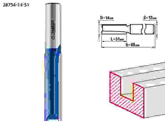 Фреза пазов. прямая. удлин., 14x51мм, хвостовик 12мм, Профессионал ЗУБР