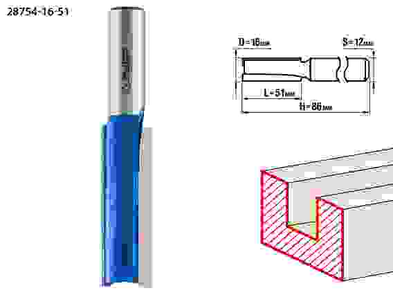 Фреза пазов. прямая. удлин., 16x51мм, хвостовик 12мм, Профессионал ЗУБР