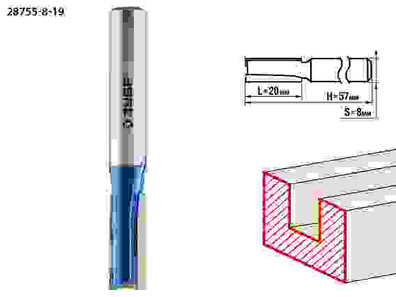Фреза пазов. прям. с ниж. подрез., 8x19мм, хв. 8мм, Профессионал ЗУБР