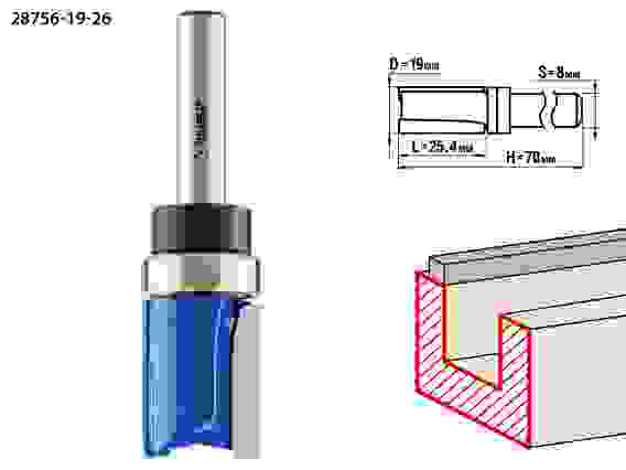 Фреза пазов. прям. с верх. подш., 19x26мм, хв. 8 мм, Профессионал ЗУБР