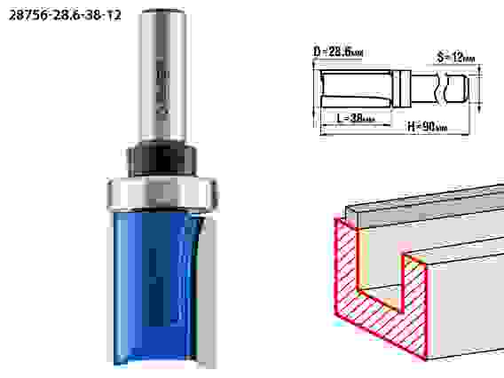 Фреза пазов. прям. с верх. подш., 28.6x38мм, хв.12мм, Профессионал ЗУБР