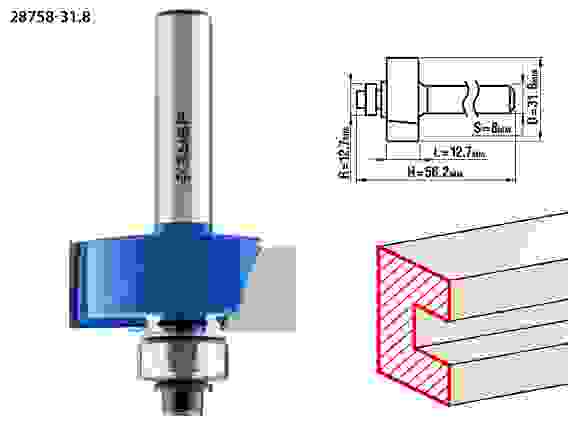 Фреза фальцевая, 31.8x12.7мм, хвостовик 8мм, Профессионал ЗУБР