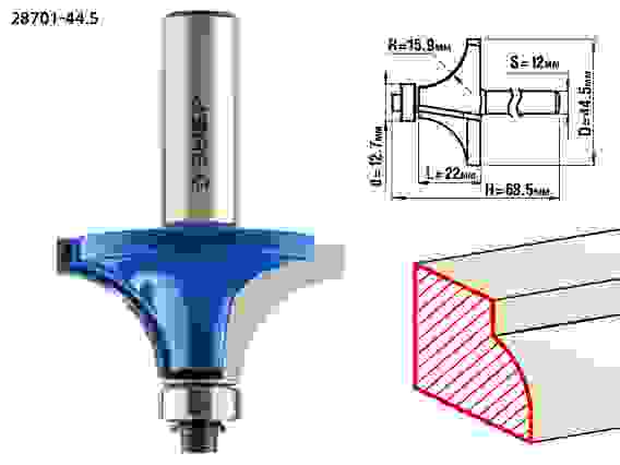 Фреза кром. калевочная №1, 44.5x22мм, r=16мм, Профессионал ЗУБР