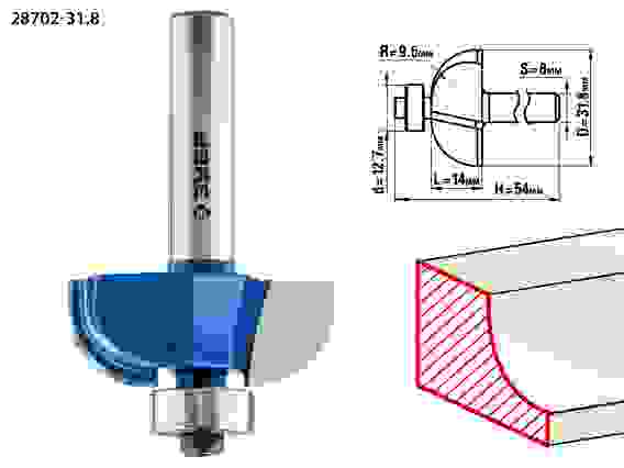 Фреза кром. калевочная №2, 31.8x14мм, r=9.5мм, Профессионал ЗУБР
