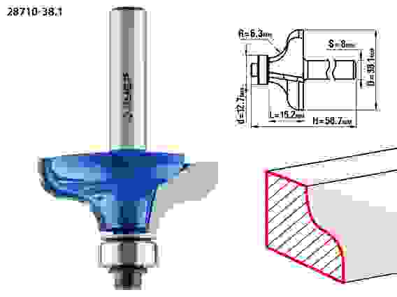 Фреза кром. калевочная №8, 38.1x15мм, r=6.3мм, Профессионал ЗУБР