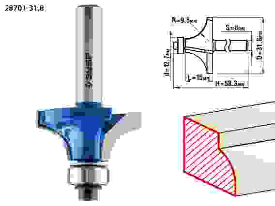 Фреза кром. калевочная №1, 31.8x15мм, r=9.5мм, Профессионал ЗУБР