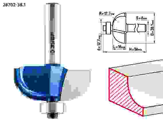 Фреза кром. калевочная №2, 38.1x16мм, r=12.7мм, Профессионал ЗУБР
