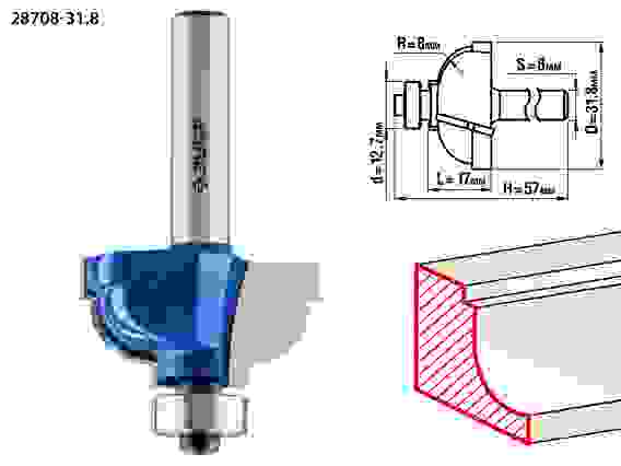 Фреза кром. калевочная №7, 31.8x17мм, r=8мм, Профессионал ЗУБР