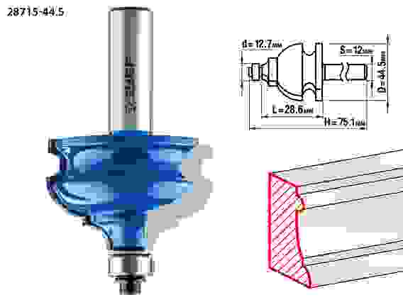 Фреза кром. фигурная №4, 44.5x28мм, хвостовик 12мм, Профессионал ЗУБР