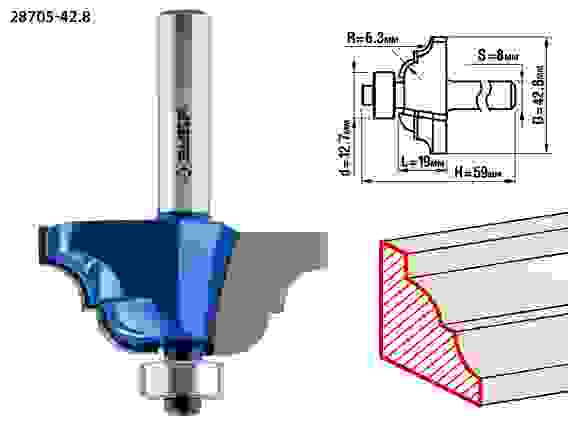 Фреза кром. калевочная №4, 42.8x19мм, r=6.3мм, Профессионал ЗУБР