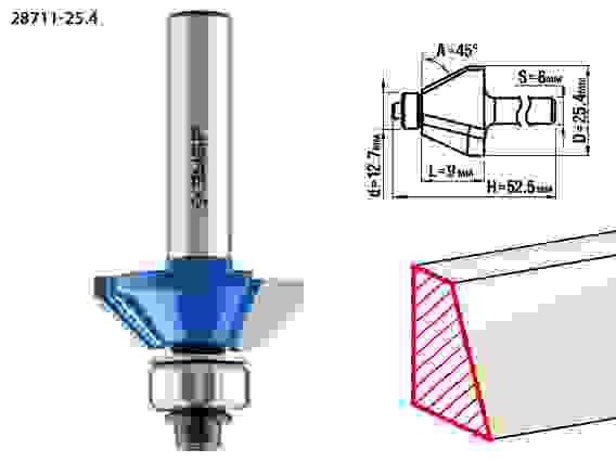 Фреза кром. калевочная (фасочная) №9, 25.4x8мм, Профессионал ЗУБР