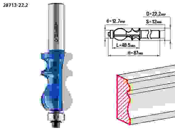 Фреза кром. фигурная №2, 22.2x41мм, хвостовик 12мм, Профессионал ЗУБР