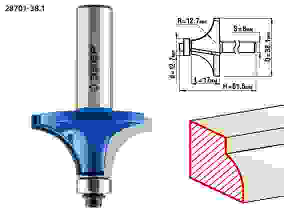 Фреза кром. калевочная №1, 38.1x17мм, r=12.7мм, Профессионал ЗУБР