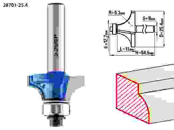 Фреза кром. калевочная №1, 25.4x11мм, r=6.3мм, Профессионал ЗУБР