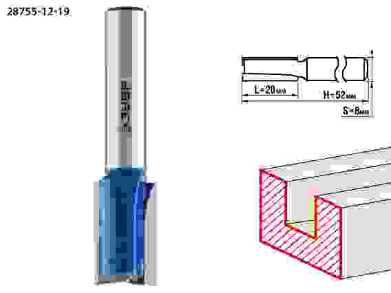 Фреза пазов. прям. с ниж. подрез., 12x19мм, хв. 8 мм, Профессионал ЗУБР