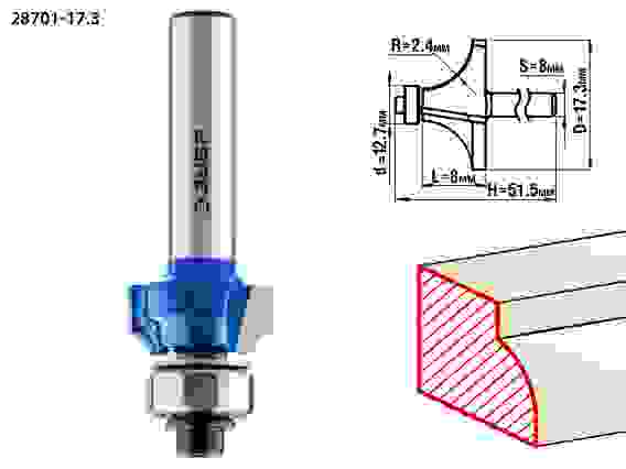 Фреза кром. калевочная №1, 17.3x8мм, r=2.4мм, Профессионал ЗУБР