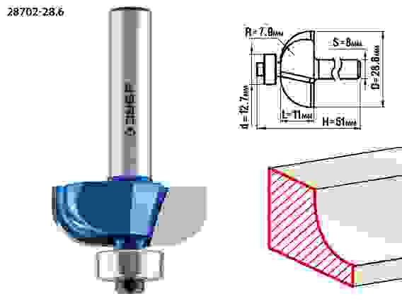 Фреза кром. калевочная №2, 28.6x11мм, r=7.9мм, Профессионал ЗУБР