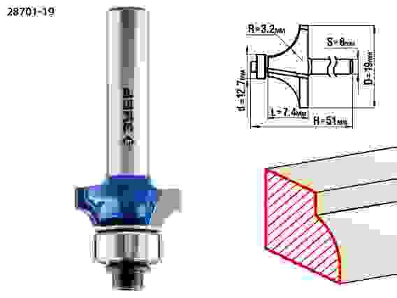 Фреза кром. калевочная №1, 19.0x7.4мм, r=3.2мм, Профессионал ЗУБР